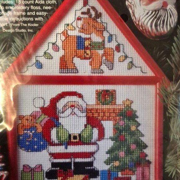 Christmas Cottage Santa & Rudolph Embroidery Kit-counted cross stitch - Picture 1 of 5